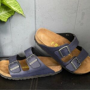 Birkenstock Navy Blue Leather Sandals, Narrow. Size 36. SAME DAY SHIPPING!